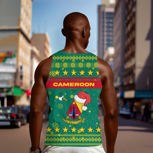 Cameroon Christmas Men Tank Top Coat of Arms Santa Hat and Stars Motif - African Pride