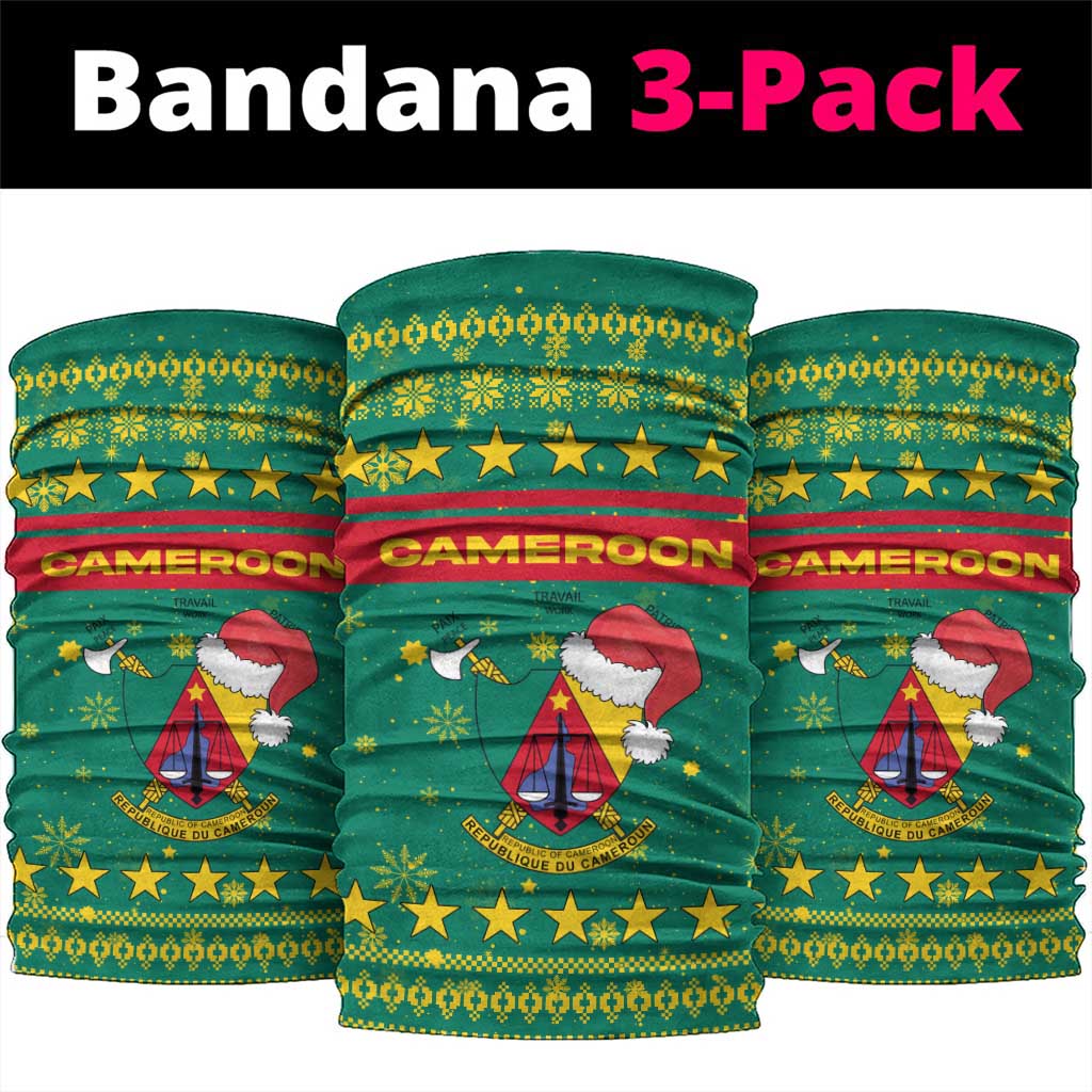 Cameroon Christmas Neck Gaiter Coat of Arms Santa Hat and Stars Motif - African Pride