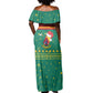 Cameroon Christmas Off Shoulder Maxi Dress Coat of Arms Santa Hat and Stars Motif - African Pride