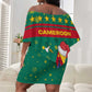 Cameroon Christmas Off Shoulder Short Dress Coat of Arms Santa Hat and Stars Motif - African Pride