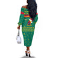 Cameroon Christmas Off The Shoulder Long Sleeve Dress Coat of Arms Santa Hat and Stars Motif - African Pride