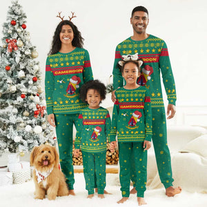 Cameroon Christmas Pajama Set Coat of Arms Santa Hat and Stars Motif - African Pride