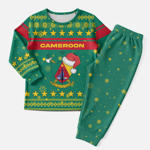 Cameroon Christmas Pajama Set Coat of Arms Santa Hat and Stars Motif - African Pride