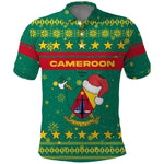 Cameroon Christmas Polo Shirt Coat of Arms Santa Hat and Stars Motif - African Pride