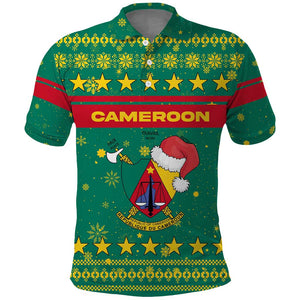 Cameroon Christmas Polo Shirt Coat of Arms Santa Hat and Stars Motif - African Pride