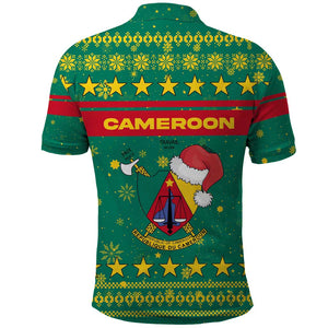 Cameroon Christmas Polo Shirt Coat of Arms Santa Hat and Stars Motif - African Pride