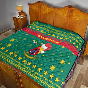 Cameroon Christmas Quilt Coat of Arms Santa Hat and Stars Motif - African Pride