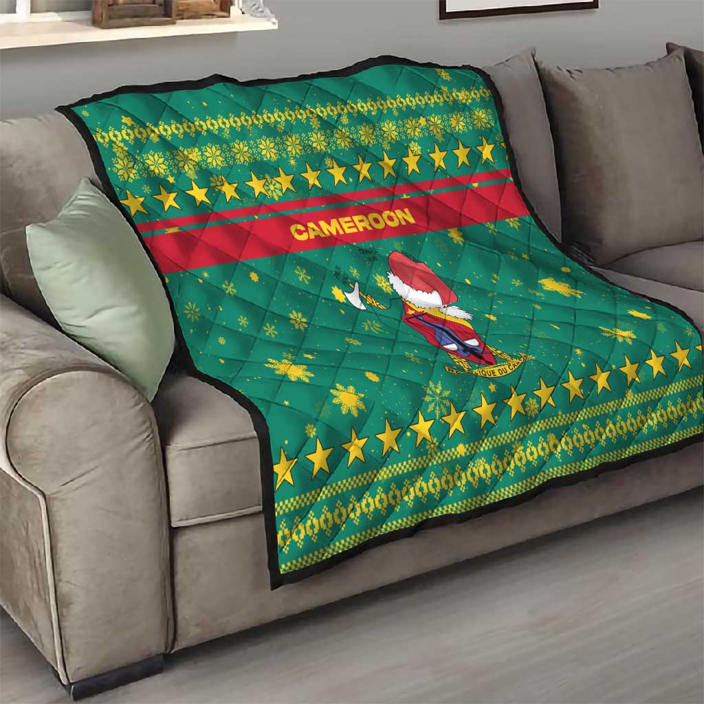 Cameroon Christmas Quilt Coat of Arms Santa Hat and Stars Motif - African Pride