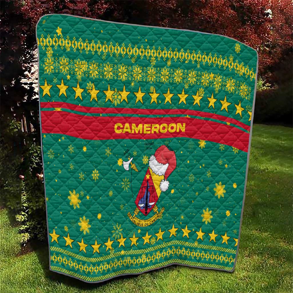 Cameroon Christmas Quilt Coat of Arms Santa Hat and Stars Motif - African Pride