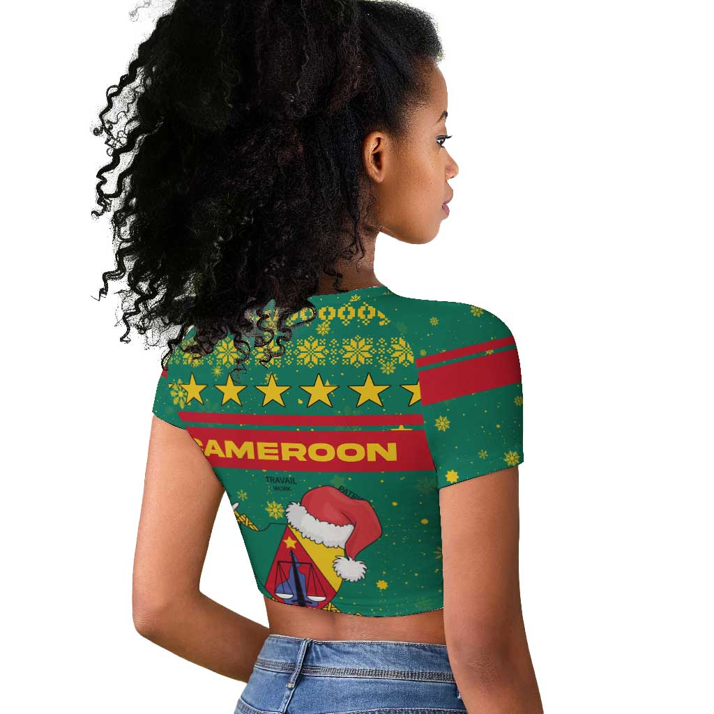 Cameroon Christmas Raglan Cropped T shirt Coat of Arms Santa Hat and Stars Motif - African Pride