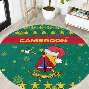 Cameroon Christmas Round Carpet Coat of Arms Santa Hat and Stars Motif - African Pride