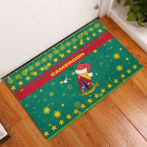 Cameroon Christmas Rubber Doormat Coat of Arms Santa Hat and Stars Motif - African Pride