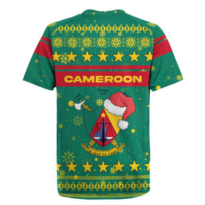 Cameroon Christmas Rugby Jersey Coat of Arms Santa Hat and Stars Motif - African Pride