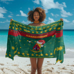 Cameroon Christmas Sarong Coat of Arms Santa Hat and Stars Motif - African Pride