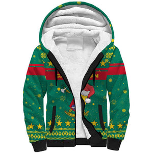 Cameroon Christmas Sherpa Hoodie Coat of Arms Santa Hat and Stars Motif - African Pride