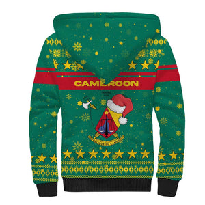 Cameroon Christmas Sherpa Hoodie Coat of Arms Santa Hat and Stars Motif - African Pride
