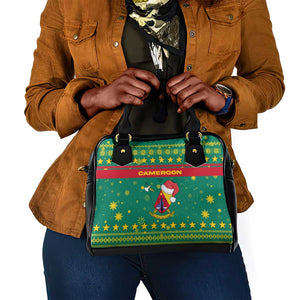 Cameroon Christmas Shoulder Handbag Coat of Arms Santa Hat and Stars Motif - African Pride