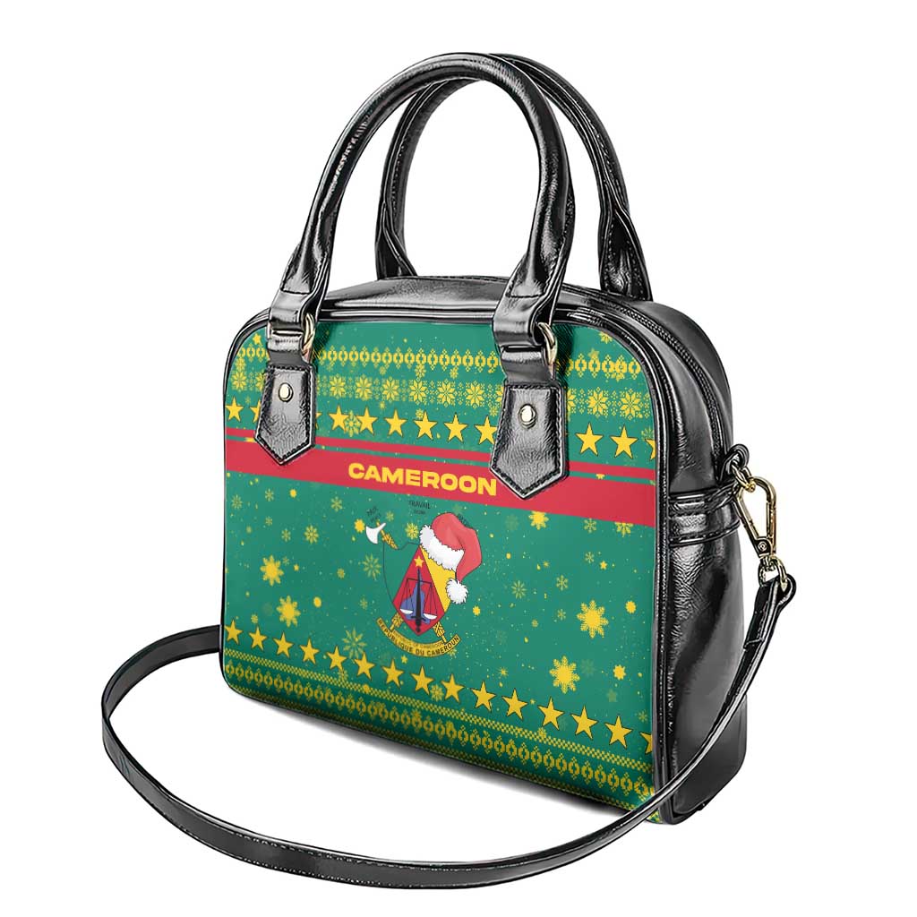 Cameroon Christmas Shoulder Handbag Coat of Arms Santa Hat and Stars Motif - African Pride