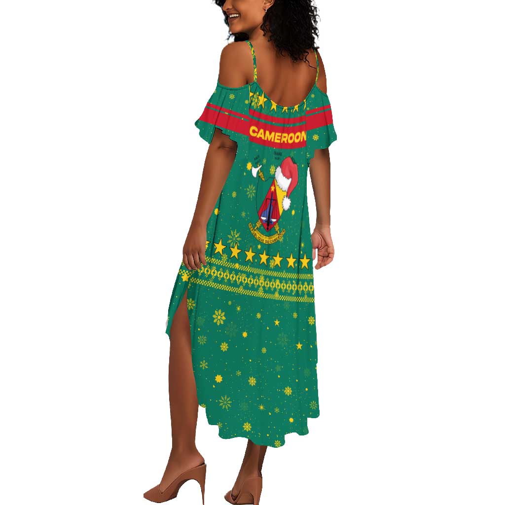 Cameroon Christmas Summer Maxi Dress Coat of Arms Santa Hat and Stars Motif - African Pride