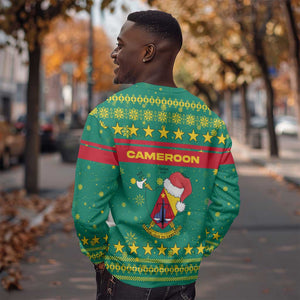 Cameroon Christmas Sweatshirt Coat of Arms Santa Hat and Stars Motif - African Pride