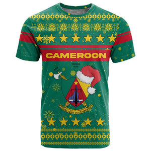 Cameroon Christmas T shirt Coat of Arms Santa Hat and Stars Motif - African Pride
