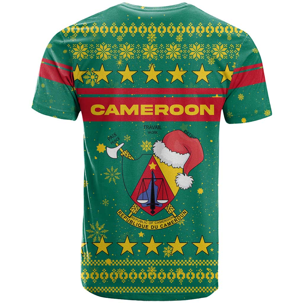 Cameroon Christmas T shirt Coat of Arms Santa Hat and Stars Motif - African Pride