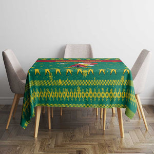 Cameroon Christmas Tablecloth Coat of Arms Santa Hat and Stars Motif - African Pride