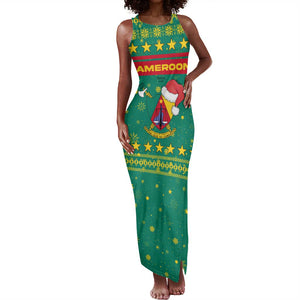 Cameroon Christmas Tank Maxi Dress Coat of Arms Santa Hat and Stars Motif - African Pride