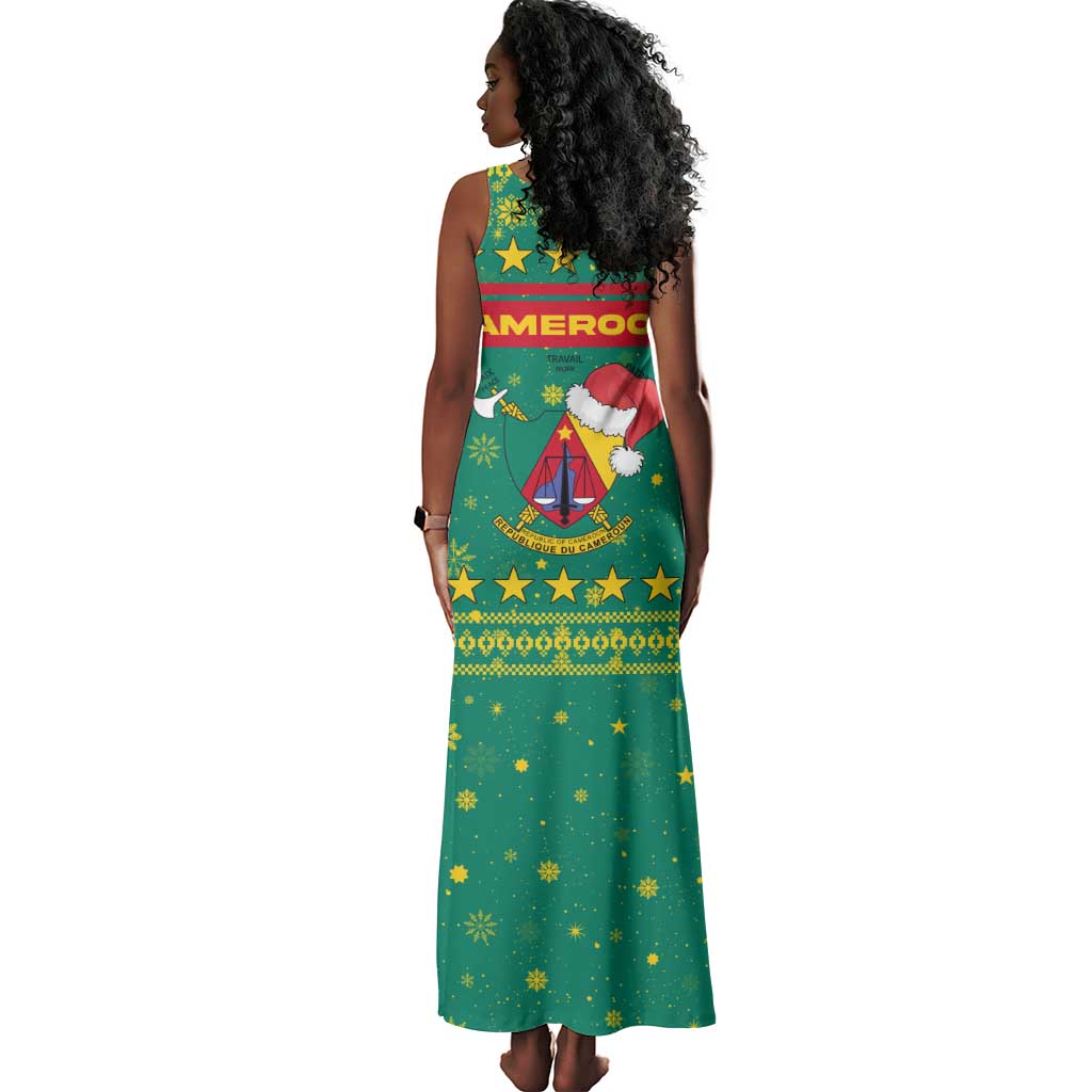 Cameroon Christmas Tank Maxi Dress Coat of Arms Santa Hat and Stars Motif - African Pride