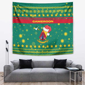 Cameroon Christmas Tapestry Coat of Arms Santa Hat and Stars Motif - African Pride