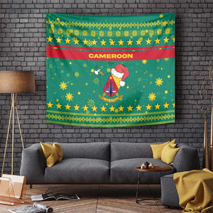 Cameroon Christmas Tapestry Coat of Arms Santa Hat and Stars Motif - African Pride