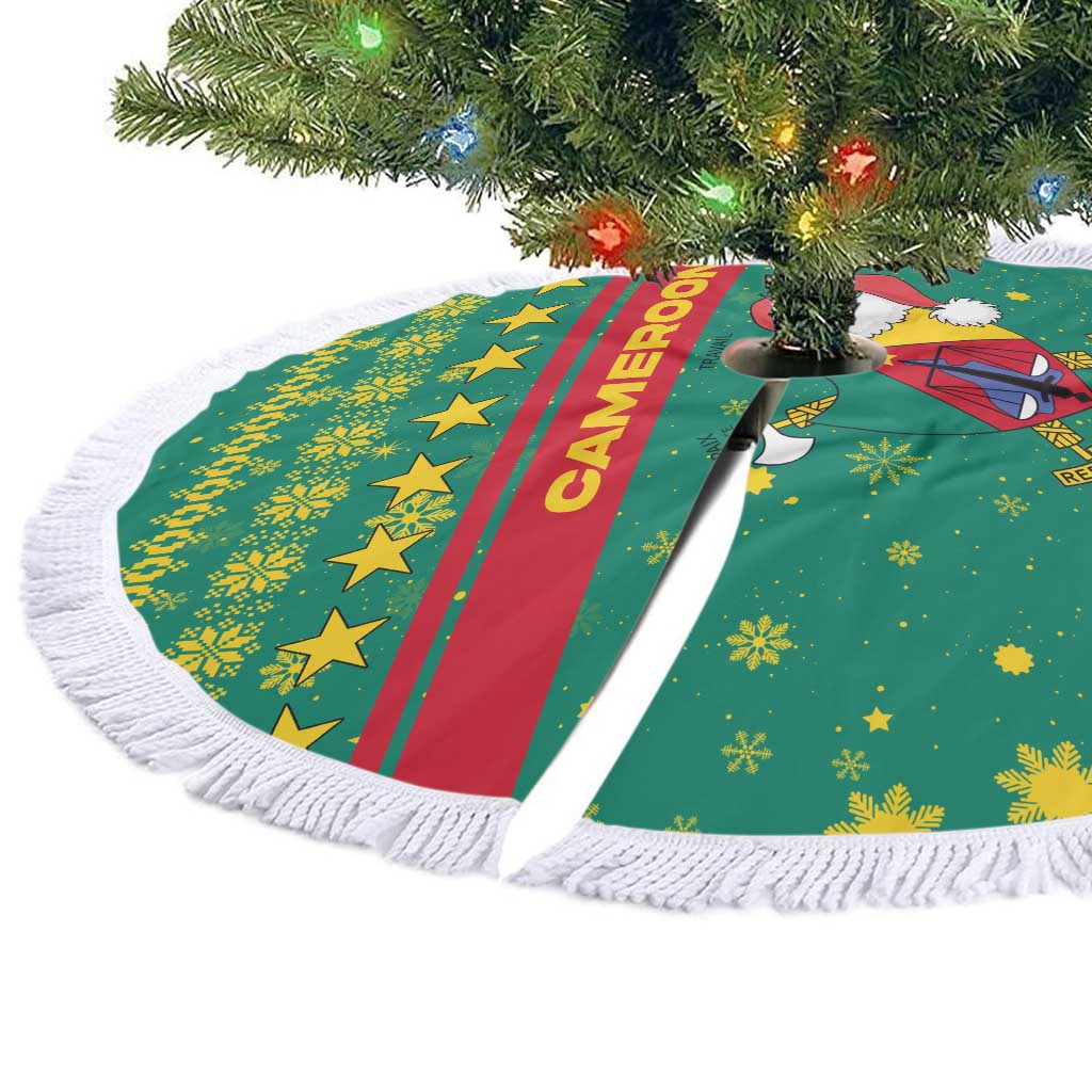 Cameroon Christmas Tree Skirt Coat of Arms Santa Hat and Stars Motif - African Pride