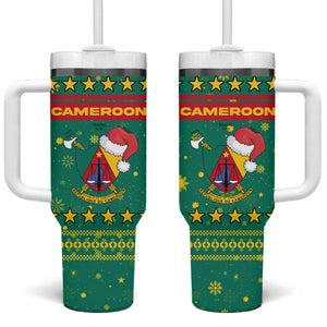 Cameroon Christmas Tumbler With Handle Coat of Arms Santa Hat and Stars Motif - African Pride