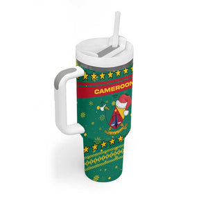 Cameroon Christmas Tumbler With Handle Coat of Arms Santa Hat and Stars Motif - African Pride