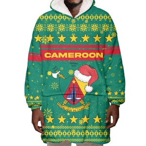 Cameroon Christmas Wearable Blanket Hoodie Coat of Arms Santa Hat and Stars Motif - African Pride