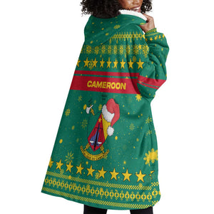 Cameroon Christmas Wearable Blanket Hoodie Coat of Arms Santa Hat and Stars Motif - African Pride