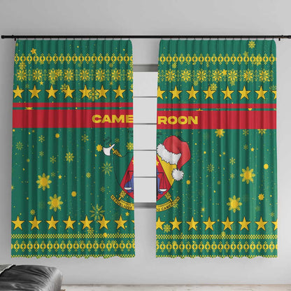 Cameroon Christmas Window Curtain Coat of Arms Santa Hat and Stars Motif - African Pride