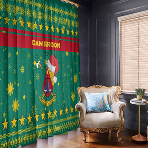 Cameroon Christmas Window Curtain Coat of Arms Santa Hat and Stars Motif - African Pride