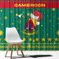 Cameroon Christmas Window Curtain Coat of Arms Santa Hat and Stars Motif - African Pride
