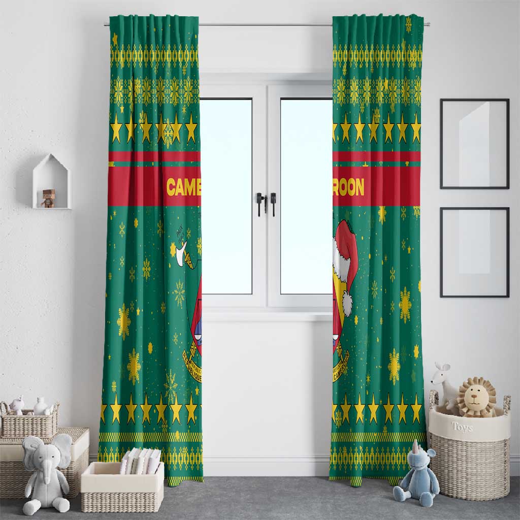 Cameroon Christmas Window Curtain Coat of Arms Santa Hat and Stars Motif - African Pride