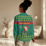 Cameroon Christmas Women Casual Shirt Coat of Arms Santa Hat and Stars Motif - African Pride