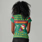 Cameroon Christmas Women V-Neck T-Shirt Coat of Arms Santa Hat and Stars Motif - African Pride