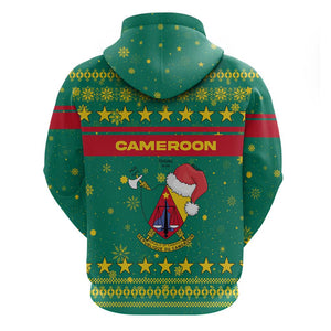 Cameroon Christmas Zip Hoodie Coat of Arms Santa Hat and Stars Motif - African Pride