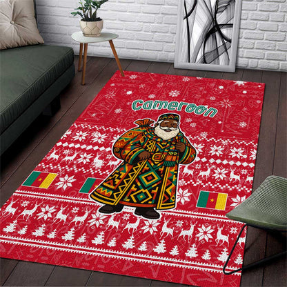 Cameroon Christmas Area Rug Snowflake Pattern Traditional Santa and Map Motif - African Pride