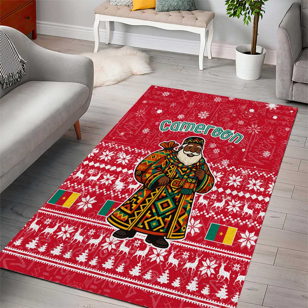 Cameroon Christmas Area Rug Snowflake Pattern Traditional Santa and Map Motif - African Pride