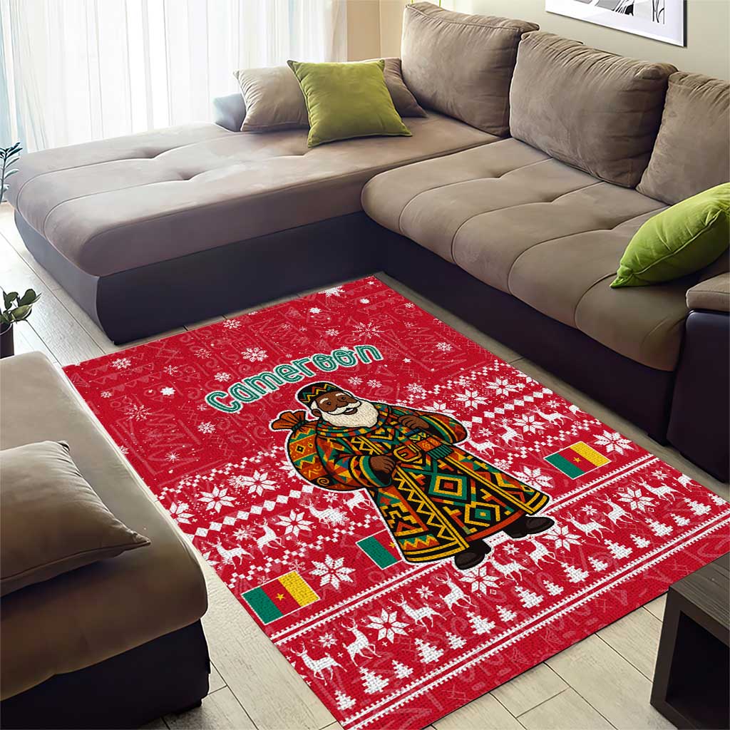 Cameroon Christmas Area Rug Snowflake Pattern Traditional Santa and Map Motif - African Pride