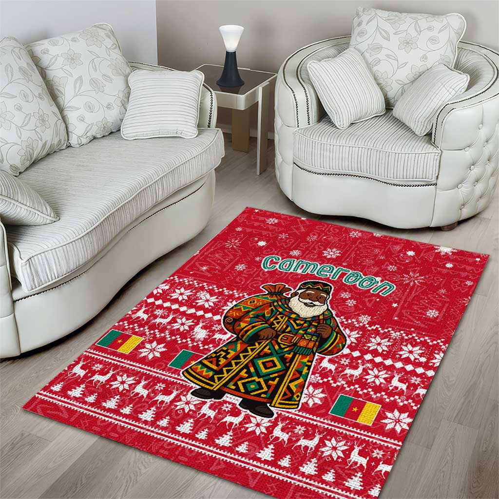 Cameroon Christmas Area Rug Snowflake Pattern Traditional Santa and Map Motif - African Pride