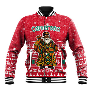 Cameroon Christmas Baseball Jacket Snowflake Pattern Traditional Santa and Map Motif - African Pride