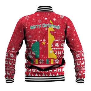 Cameroon Christmas Baseball Jacket Snowflake Pattern Traditional Santa and Map Motif - African Pride