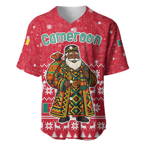 Cameroon Christmas Baseball Jersey Snowflake Pattern Traditional Santa and Map Motif - African Pride